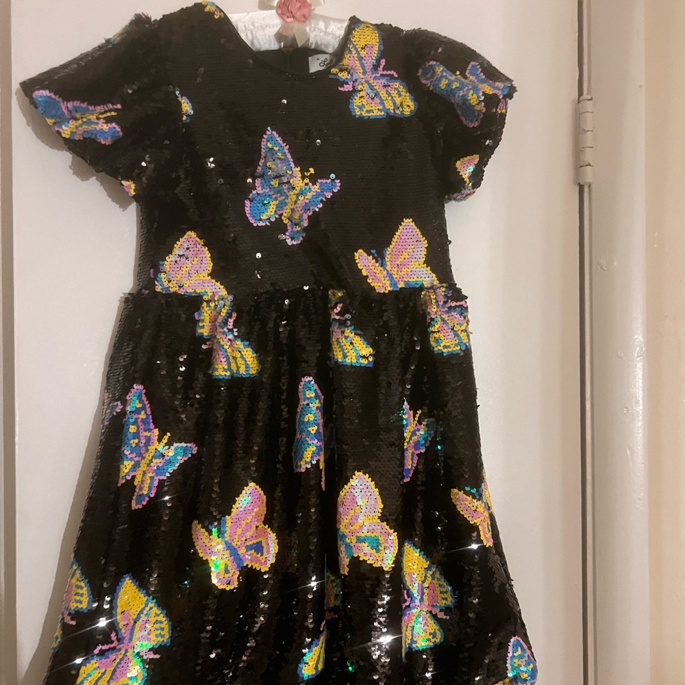 Lola + The Boys Black Sequin Butterfly Dress